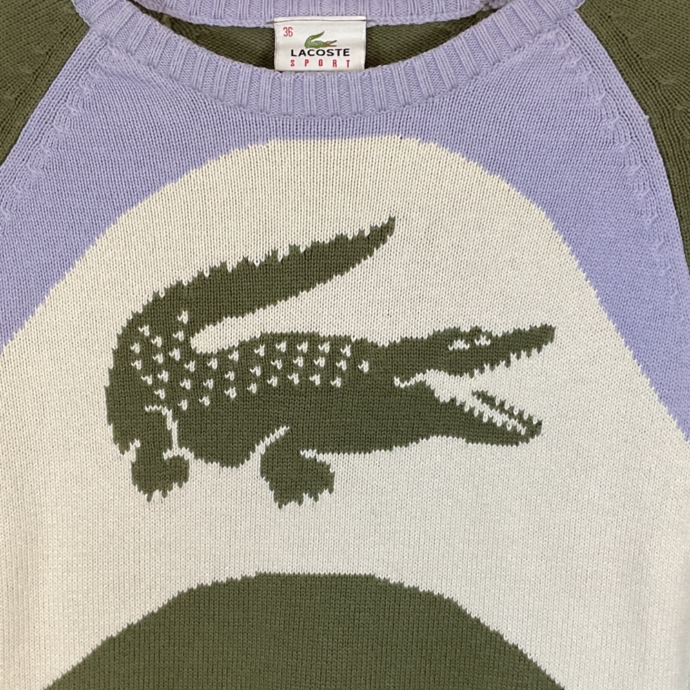 Lacoste Sport Crocodile Logo Graphic Sweater Green Lavender Colorblock 36 XS - Picture 2 of 12